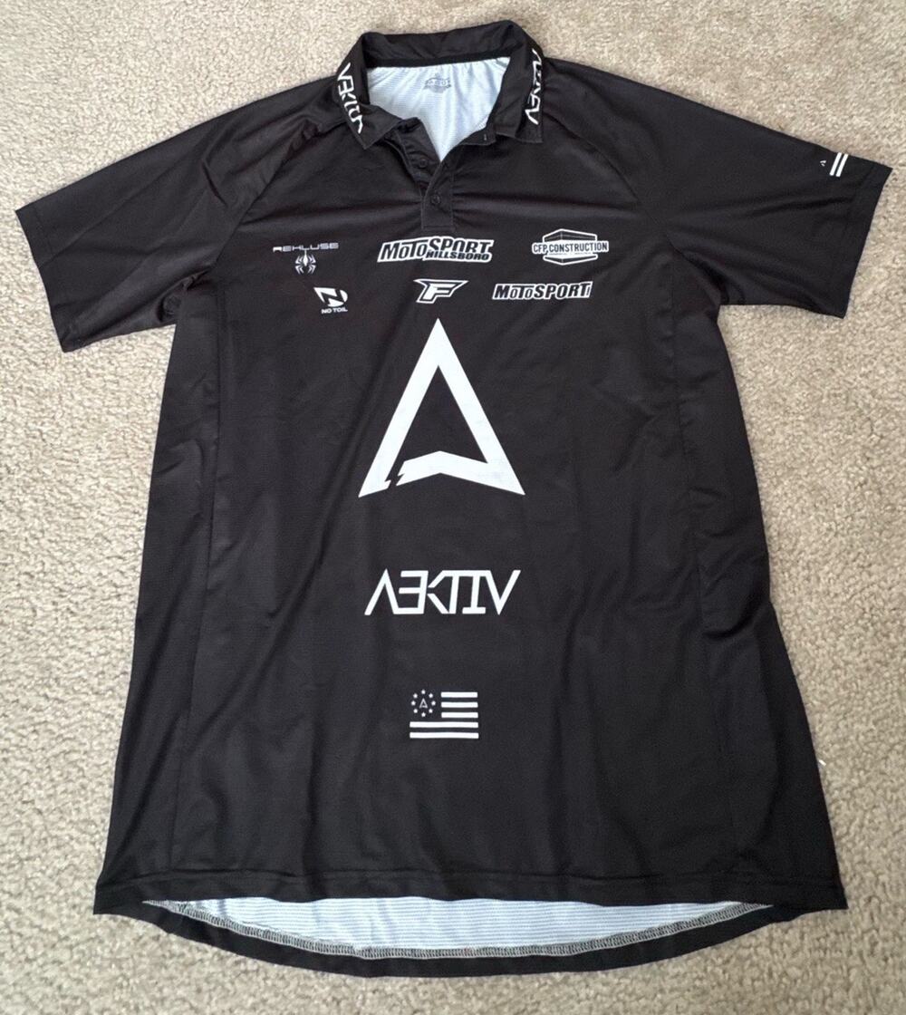 Aektiv XL Black Motocross Racing Polo Jersey MotoSport Team Performance Shirt